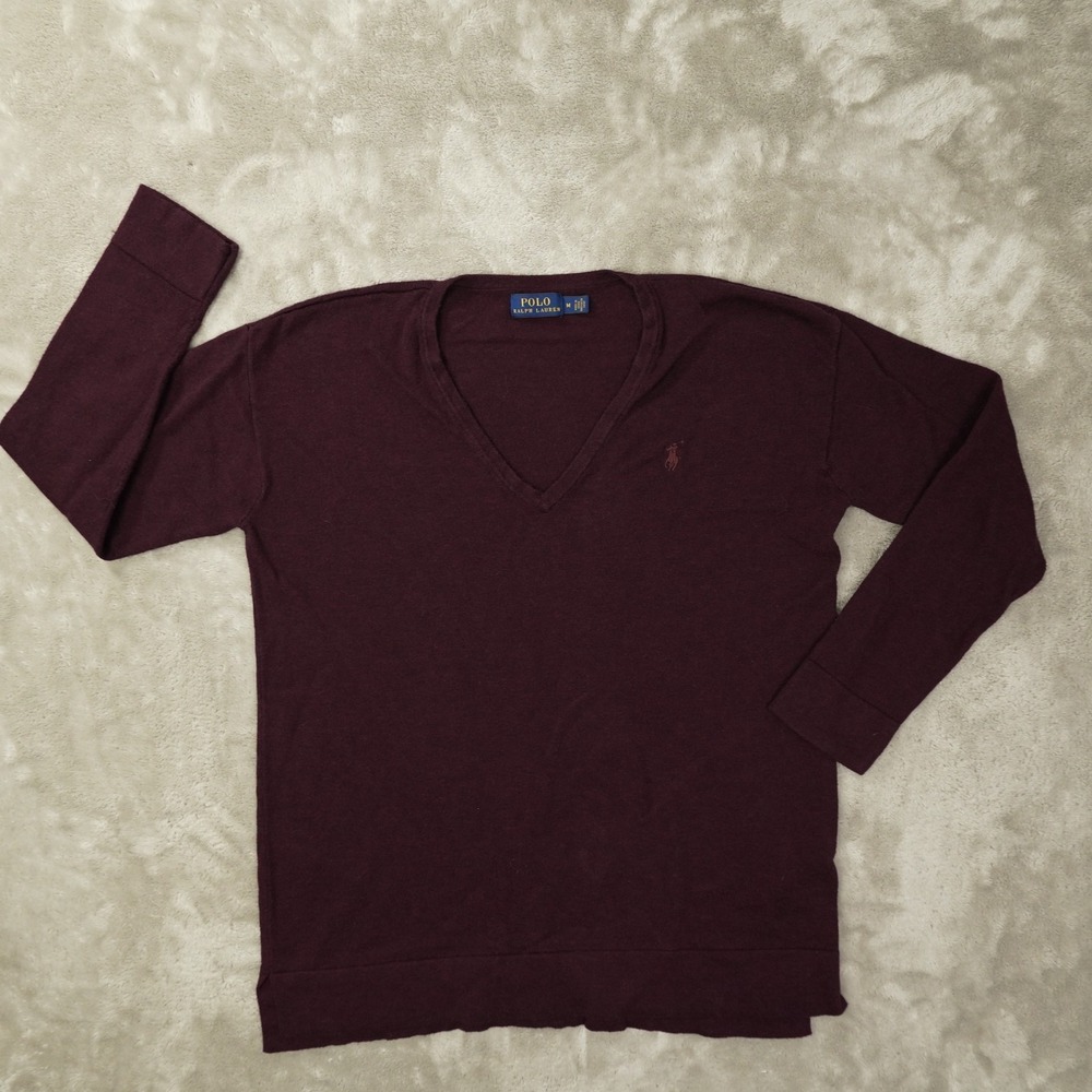 Polo Ralph Lauren V Neck Sweater Women's Medium Burgundy Preppy Academia Ivy
